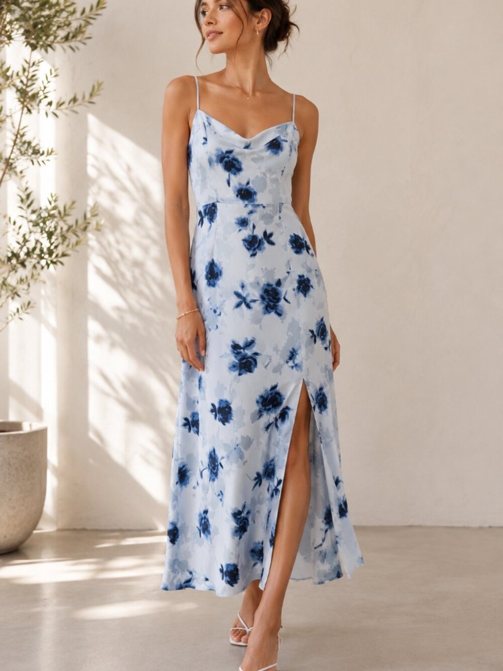 Abercrombie & Fitch Light Blue Floral Slip Dress with Navy Blooms